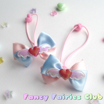 ２本セット☆ファンシーリボンヘアゴム(ソーダ×ピーチ)