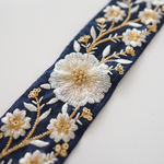 HANACAFEオリジナルカラー 【50㎝カット済み】シルク　インド刺繍リボン   【ネイビー】