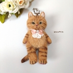 【新作】 羊毛フェルト 猫 茶トラ猫のキーホルダー