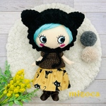 新作🧸🧡着せ替え〈3点セット〉可愛いෆ̈(みみ付きニット帽・オフショルダートップス・ティアードスカート)ෆ̈Black brown 猫柄　大人可愛い　ねこみみ　🐈‍⬛