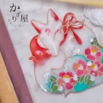 椿柄の大正浪漫なお狐様ブローチ（brooch of fox〜haikara girl〜 ）