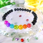 ★成功の象徴★漆黒オニキス★縁起のよい★　★カラフルレインボークリスタル♪ 　６ｍｍ★