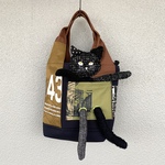 C様専用ページ。借り暮らしの黒猫バッグ(ネイビー×マスタード)