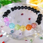 ☆成功の象徴☆漆黒オニキス★縁起のよい☆　☆虹色カラフルレインボークリスタル♪ 　☆８ｍｍ☆　☆１６．５～１７ｃｍ☆