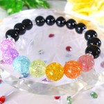 ☆成功の象徴★漆黒オニキス☆縁起のよい☆　☆虹色カラフルレインボークリスタル♪ 　☆１０ｍｍ☆　☆１６．５ｃｍ☆