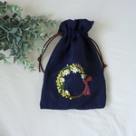 【期間限定】ふわふわミモザ刺繍の巾着袋▽リネン生地
