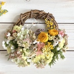 春のお花ミモザとプリザーブド紫陽花のリース