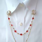 赤のチェーンブローチ(バネイヤリング金具)