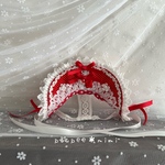 赤いハートとドットのあまあまボンネット❤️