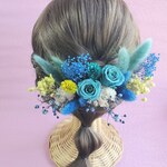 グリーンローズ　ラグラス　カスミソウ　髪飾り　プリザーブドフラワー　ドライフラワー　成人式　結婚式