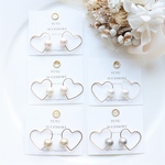 ハートとコットンパール♡　ピアス/樹脂ノンホールピアス（イヤリング）
