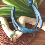 【送料無料♪】ブルー革紐 モンステラブレスレット
