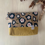 大きめポーチ　北欧デザインフラワー　ネイビー