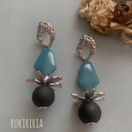 RUKIRIRIA #737 シルバー×ブルー×ブラックチタンピアス  大ぶりピアス 大ぶり