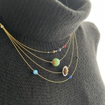 2天然石使用 太陽系九つの惑星ネックレス(太陽無し)ショートタイプ　金メッキステンレスチェーン