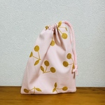 さくらんぼのコップ袋 巾着袋　ピンク×ゴールド