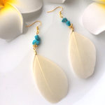 ターコイズ×フェザーピアス/ホワイト