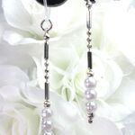 ☆シンプル・パール（シルバー）☆ロングピアス（樹脂フック）