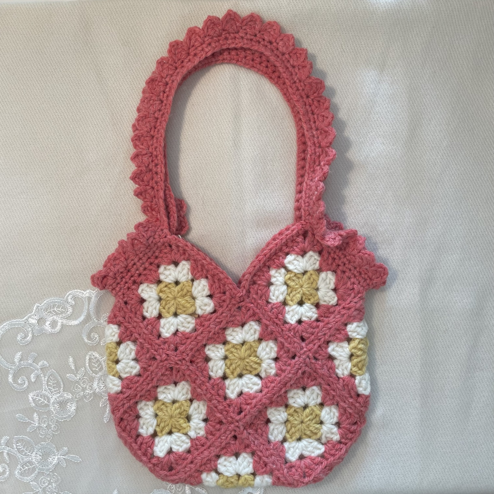 かぎ針編み 毛糸フラワーモチーフバッグ - fleur crochet