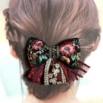【リボンNO.176】RibbonDressシリーズ　インド刺繍リボン　ヘアアクセサリー　個性的　大人可愛い ワインレッド　オシャレ　花柄　卒業式　入園式【まる福】