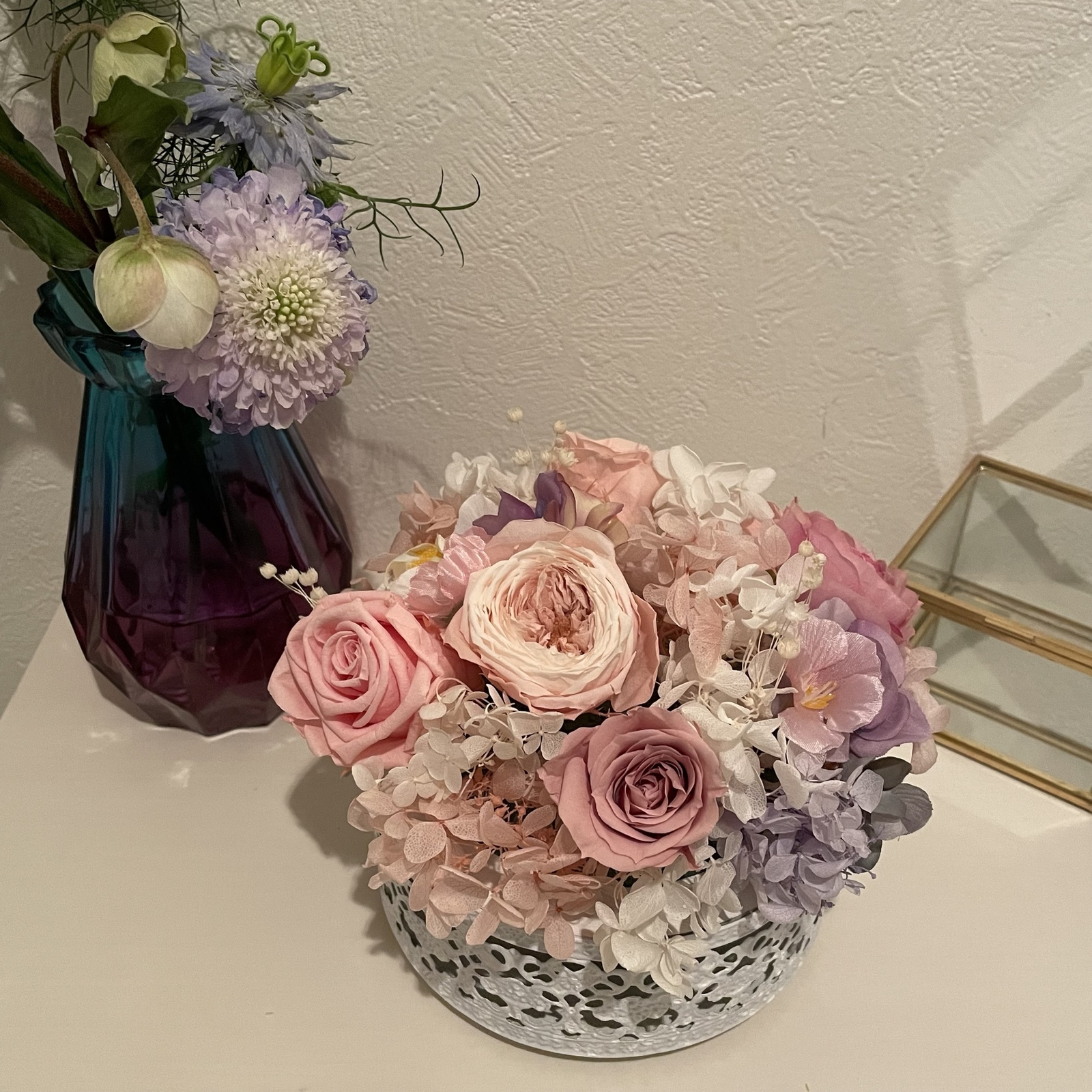 桜ところんと可愛いてまりローズのアレンジメント　春色　ピンク　桜　母の日