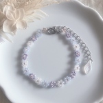 【再販】くすみブルーパープル　お花ビーズブレスレット　