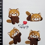 5枚入り　ハート付き　レッサーパンダ　刺繍アイロンワッペンシール両用タイプ