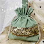 Rabo*刺繍リボン❤︎くすみカラー巾着ポーチ