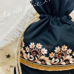 Rabo*刺繍リボン❤︎くすみカラー巾着ポーチ(black)