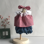 メルちゃん　ソランちゃん服(ギンガムチェックのフリルブラウス、かぼちゃパンツ、リボン)  メルちゃん　ソランちゃん