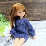 ネイビー ruruko アランニットワンピ ぽわん袖