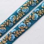 インド刺繍リボンᢂワントーン細リボン【スカイブルー】インド刺繍 刺繍リボン 刺繍 リボントリム ブレード レース チュール チュールレース