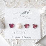 ᴺᴱᵂ𖤐ガーネットの小さな♡と1粒淡水パール  ピアス ／ イヤリング ハンドメイド バレンタイン 春