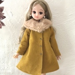 3way コーデュロイ　ノーカラーコートとファーティペットの2点セット【マスタード】ドール服　リカちゃん　受注