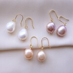淡水パール  バロックパール フックピアス 1粒 パール パープル ピンク オレンジ ノンホールピアス 金具変更 