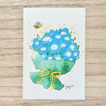 🌼透明水彩画「ネモフィラの花束」 イラストポストカード 2枚セット 花　フラワー　春　入園入学　入学式　バレンタイン　ウェディング　父の日　母の日