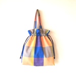 手織り布の巾着トート blue×orange