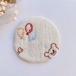 刺し子風リネンの刺繍コースター☆*ふんわりクマさん🎈🧸