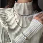 バロックパール チェーンネックレス［SSN043］大粒パール　ステンレスチェーン  シルバーネックレス　シンプル　ユニセックス　喜平チェーン