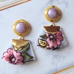 紫×ピンクのお花❁⃘*.ﾟインド刺繍 リボンタッセルピアス✳イヤリング