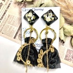 ブラック、インド刺繍アクセサリー❁︎金具変更可能