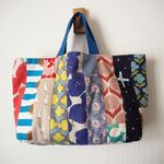 カラフル　北欧風縦パッチ　　横長トートBAG　帆布　ブルー　リバーシブル　♪　