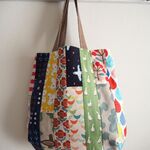 北欧風　リバーシブル　縦パッチ　ぷっくりタック　縦長トートBAG　肩掛け　