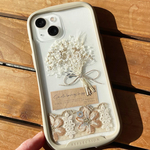在庫限り限定品❁︎インド刺繍リボンセット𓂃𓈒ホワイトゴールド×ベージュ　スマホ かすみ草 ミニブーケ iface ケース シール インナーシート 