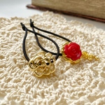 キッズ vintage rose button  バラ ヘアゴム 2本セット red