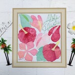 ハワイアンキルト《Hawaiian Flowers ~Pink Flowers🌺~ 》フレーム入り     