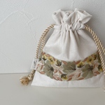 インド刺繍リボン巾着ポーチ パステルフラワー(送料無料)