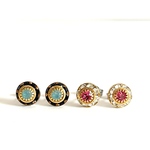 vintage ジェット×パシフィックオパール ピアス