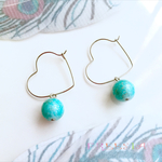 空色ビーズ   オープンハート ピアス