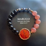 【御売約★h-0807様/サイズ変更】　　BL350-462ストロベリー+オニキス+vintage Button 17㎝*天然石ブレスレット　[送料無料] 　